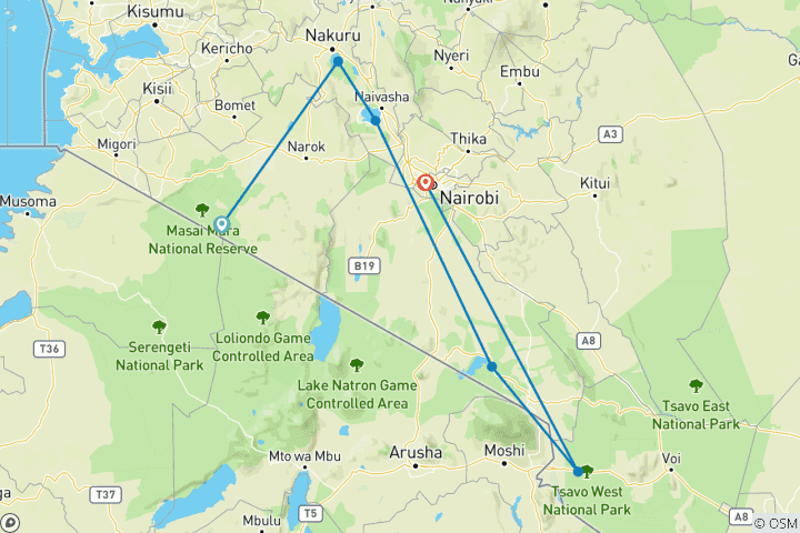 Map of 9-Day Big Kenya Safari - Mid-Range