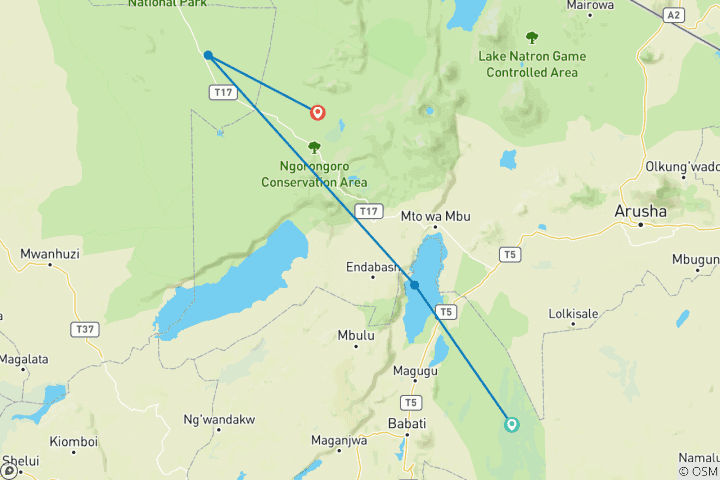 Mapa de Tanzania majestuosa 6 días - Alto rango