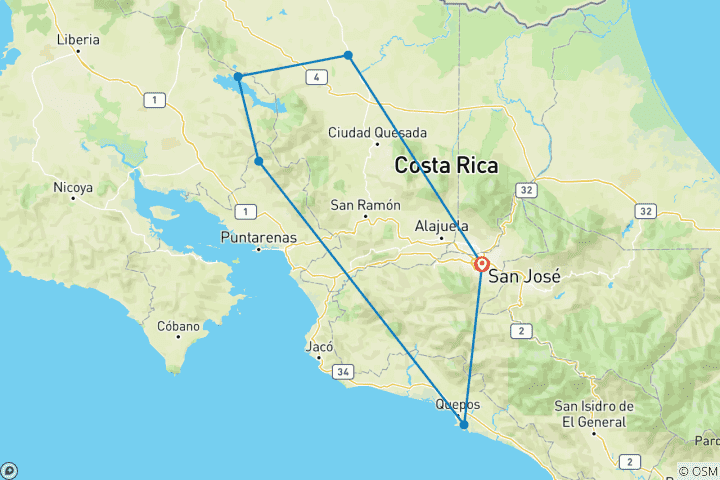 Carte du circuit Vacances en famille au Costa Rica