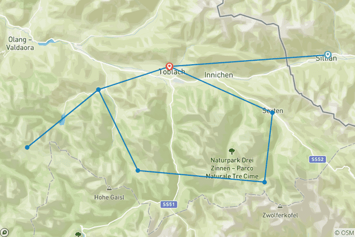 Kaart van Wandelweek in de Sesto Dolomieten (8 dagen)