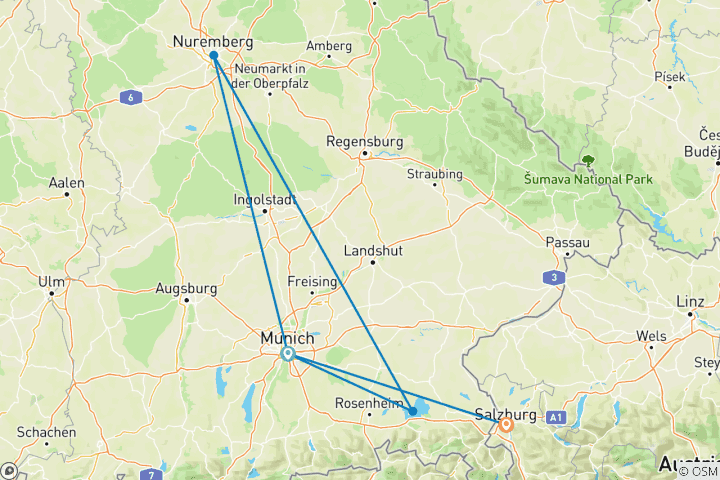 Carte du circuit Exploration de la Bavière - Munich, Nuremberg et Chiemsee