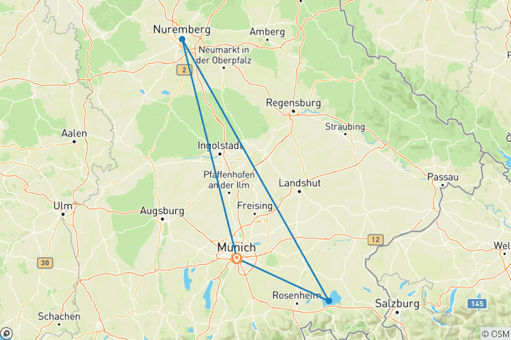 Map of Bavarian Exploration - Covering Munich, Nuremberg & Chiemsee