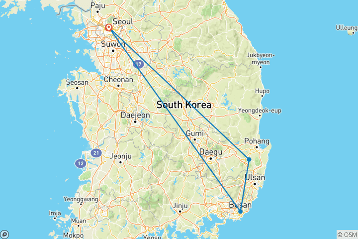 Carte du circuit Vacances en famille en Corée du Sud