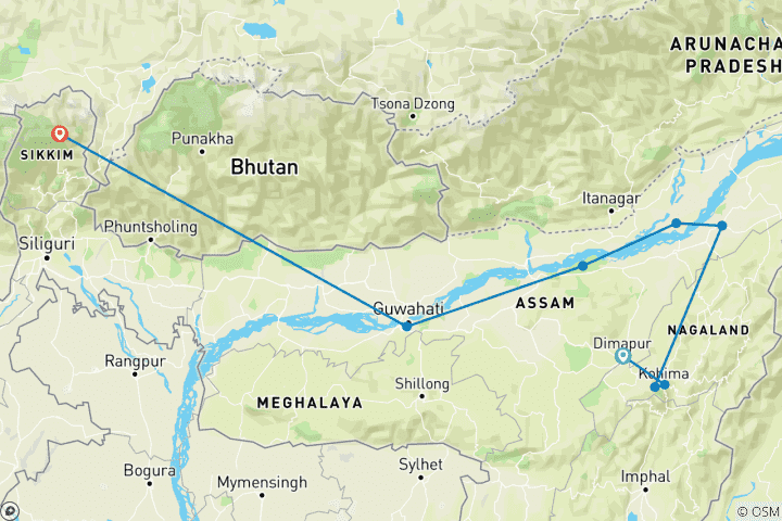 Karte von Unerforschter Nordosten Indiens (11 Tage)