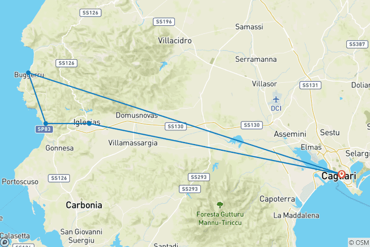 Karte von Sardinien individuell - an der wilden Westküste (8 Tage)