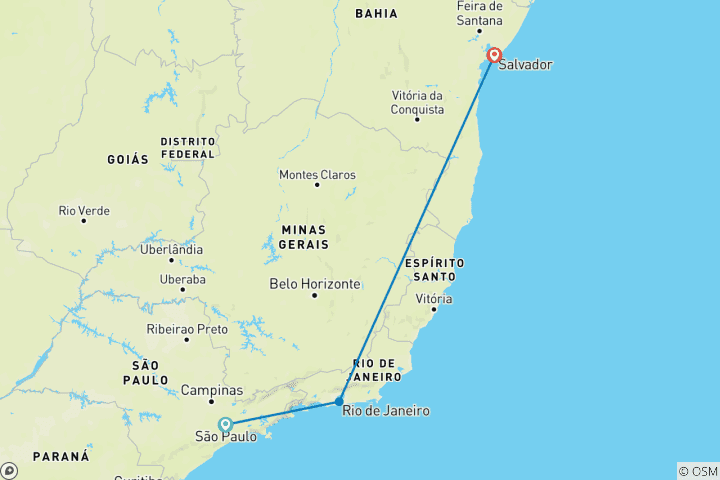 Carte du circuit Brésil : Sao Paulo, Rio de Janeiro, Salvador de Bahía - 8 jours