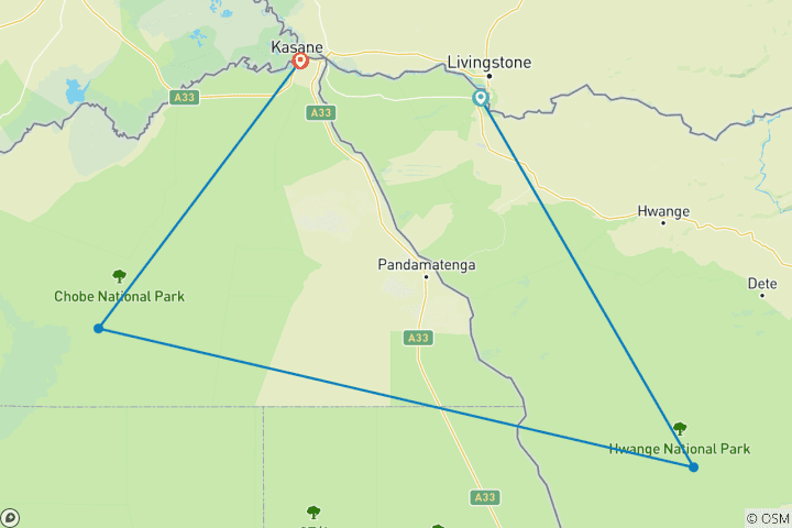 Map of Geluxe: Zimbabwe and Botswana: Chobe, Hwange & the Wildlife of Victoria Falls