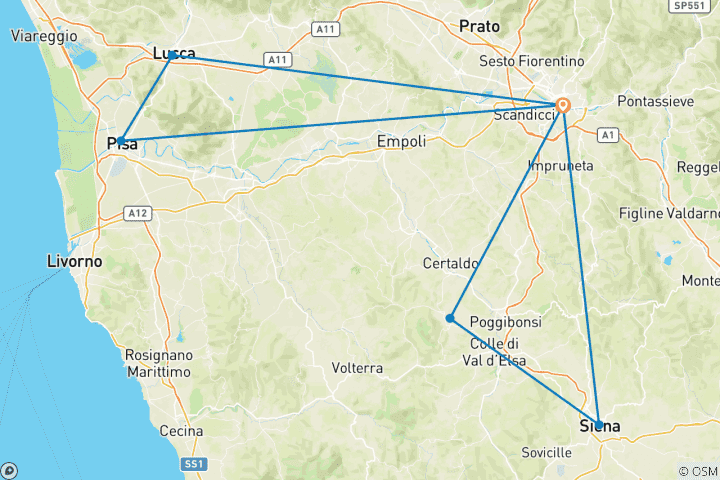Carte du circuit Découvrir la Toscane en détail