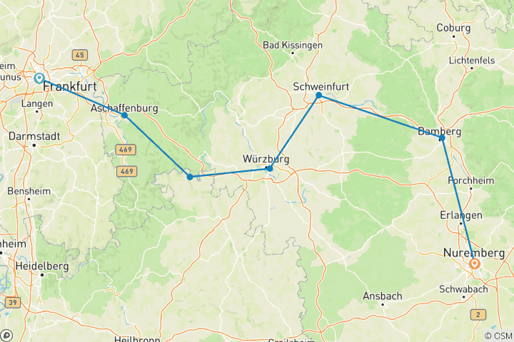 Carte du circuit Cours Main Expérience Francfort - Nuremberg 2025