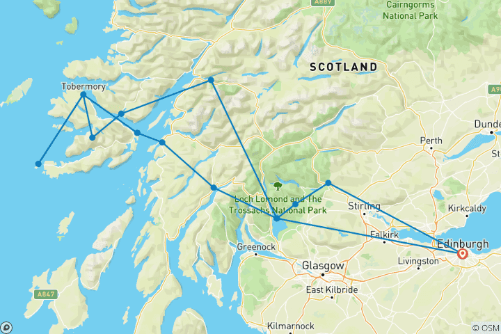 Carte du circuit Mull, île d'Iona et West Highlands - 4 jours - Petit groupe