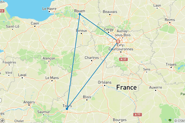 Carte du circuit Le Nord de la France en 9 jours - Paris, Rouen et Tours