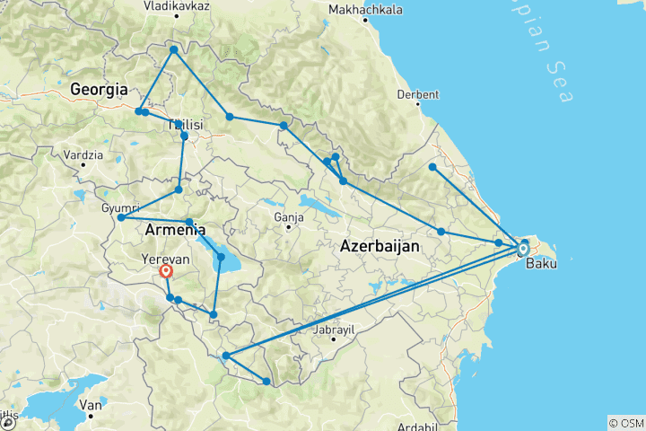 Map of Transcaucasus - Greetings from the Balcony of Europe (20 destinations)