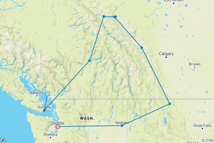 Carte du circuit Rocheuses canadiennes et côte pacifique (Classique)