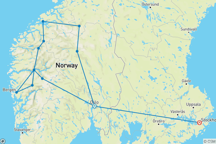 Map of Jewel of Norwegian Fjords, Charm With Stockholm