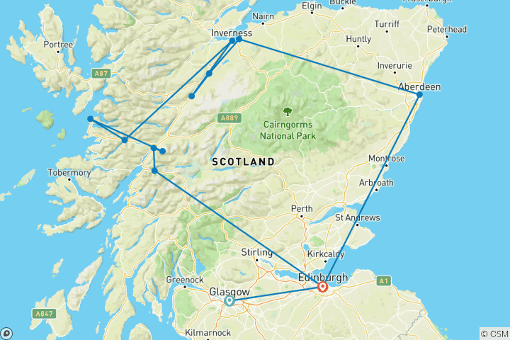 Carte du circuit La liste des choses à faire en Écosse : Aberdeen Highlands & Mystic Roadtrip
