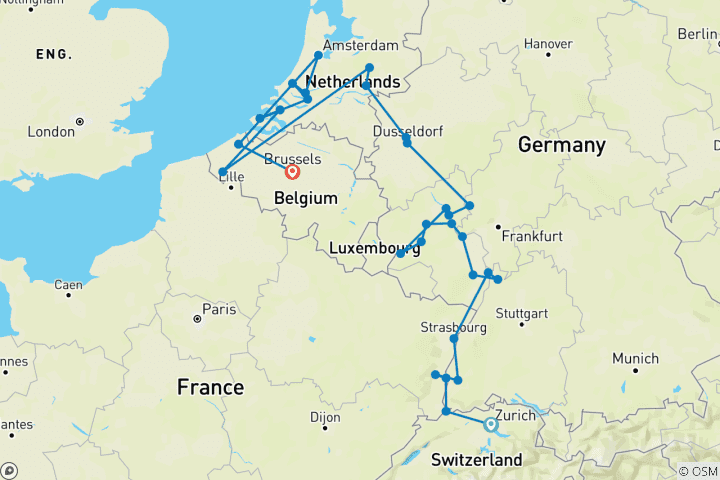 Kaart van Romantische Rijn & Moezel met Brugge