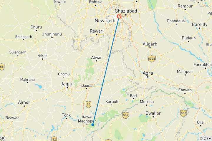 Carte du circuit 3 jours de safari tigre à Ranthambore - (Wildlife SOS)