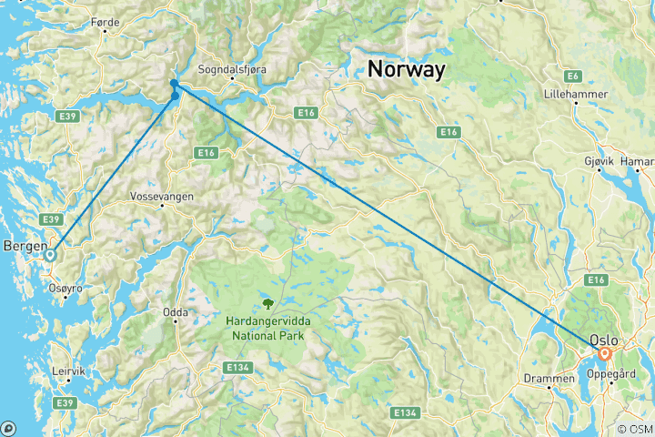 Map of Beautiful of Norwegian fjords