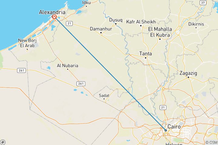 Carte du circuit Transfert : Aller simple Le Caire ↔ Alexandrie (Hôtels)