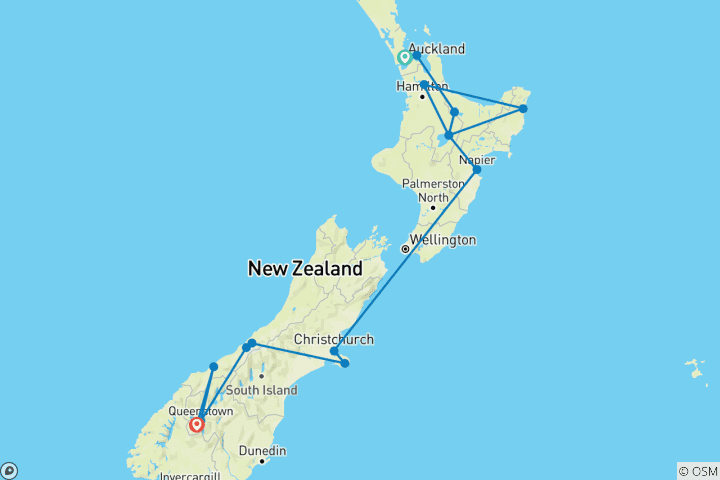 Mapa de Salida del Club Escénico de Luxury Lodges of New Zealand