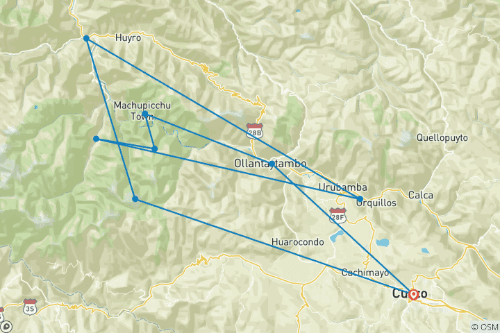 Map of Salkantay Trek & Machu Picchu