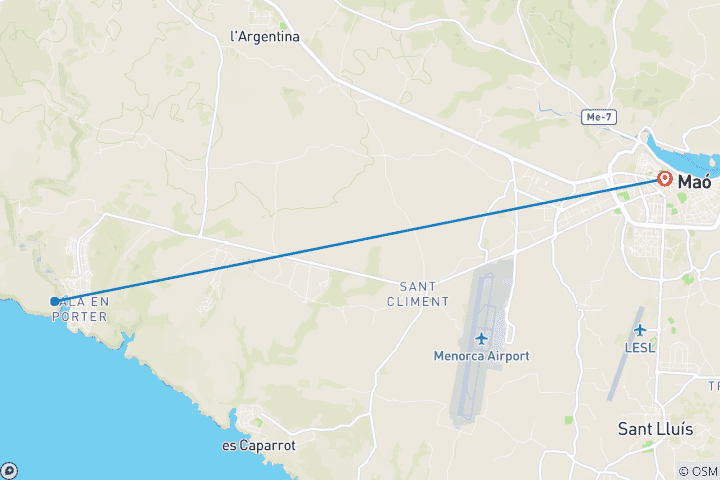Carte du circuit Minorque pour les célibataires et les personnes voyageant seules (8 jours)