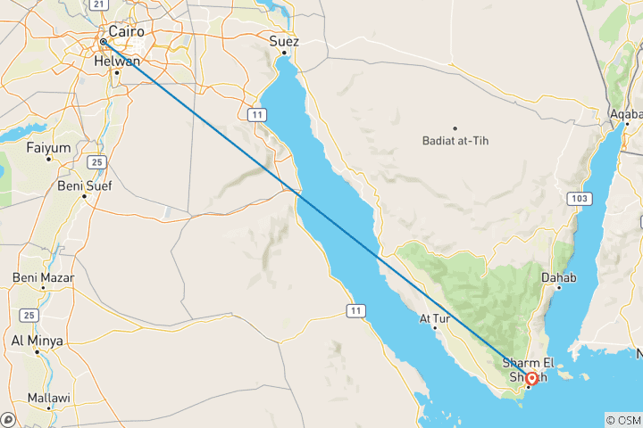 Carte du circuit Transfert : Aller simple Le Caire ↔ Sharm El Sheikh (Hôtels)
