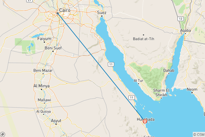 Kaart van Overstappen: Enkele reis Caïro ↔ Hurghada (Hotels)
