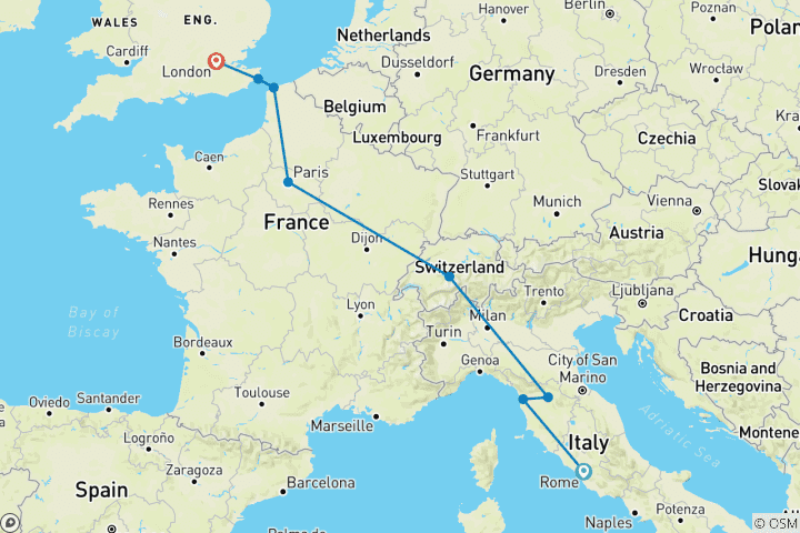 Map of Rome to London Trail (Standard, Summer ( From Apr '27), Classic)