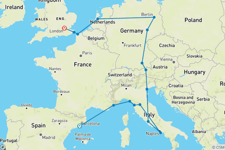 Carte du circuit Barcelona to London Quest (Standard, Gap 18-22)