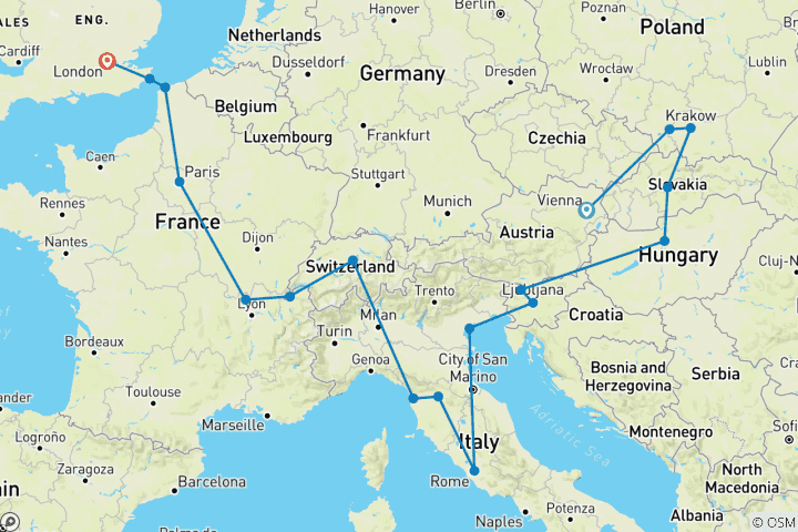 Map of Vienna to London Trail (Plus ( From Mar '27), Classic)