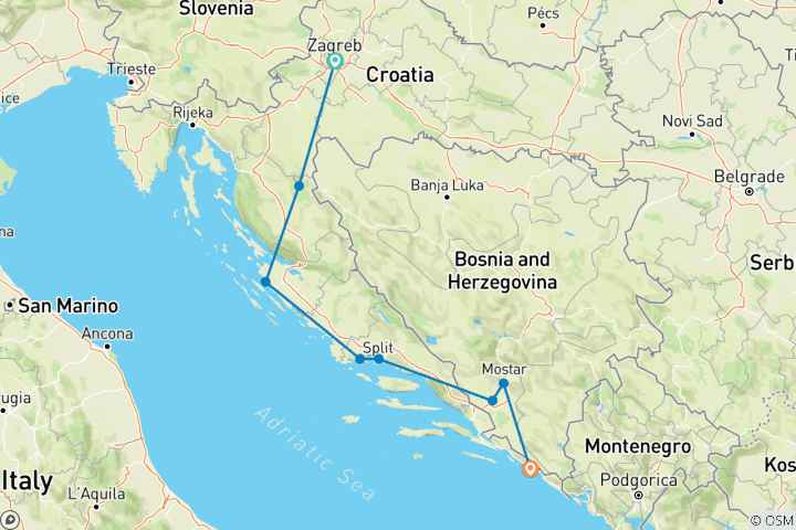 Carte du circuit La Croatie fantastique, excursion en petit groupe