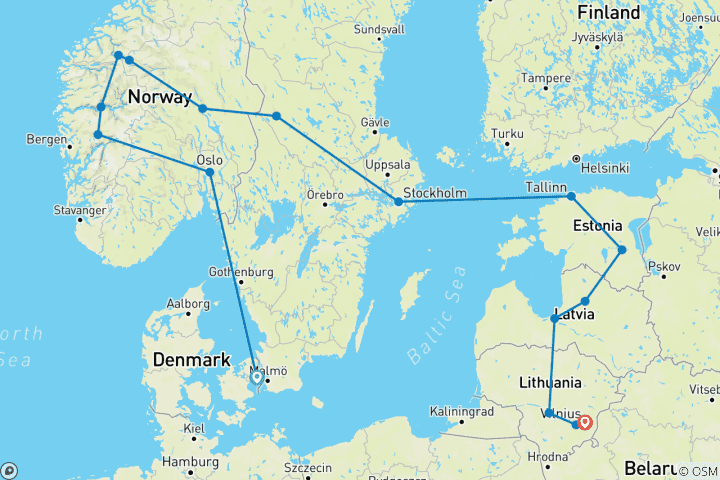 Map of Scandinavia and Best of Baltics (Summer, Intra Tour Air Stockholm To Tallinn)