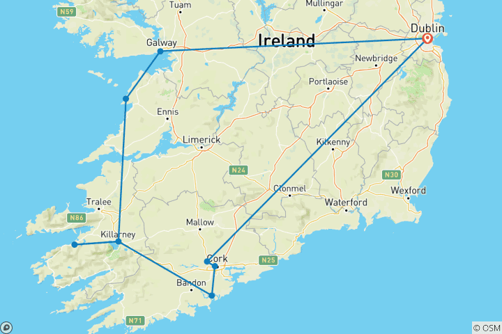 Carte du circuit Irlande intemporelle et château d'Ashford (petit groupe)