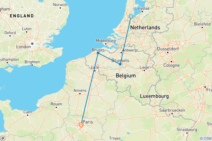 Map of Best of Western Europe in 8 days - Amsterdam, Brussels and Paris