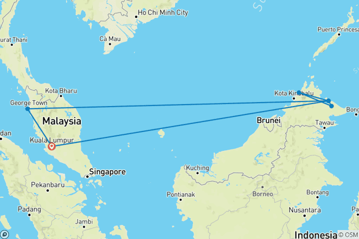 Map of Discover Borneo and Malaysia - Orangutans & More