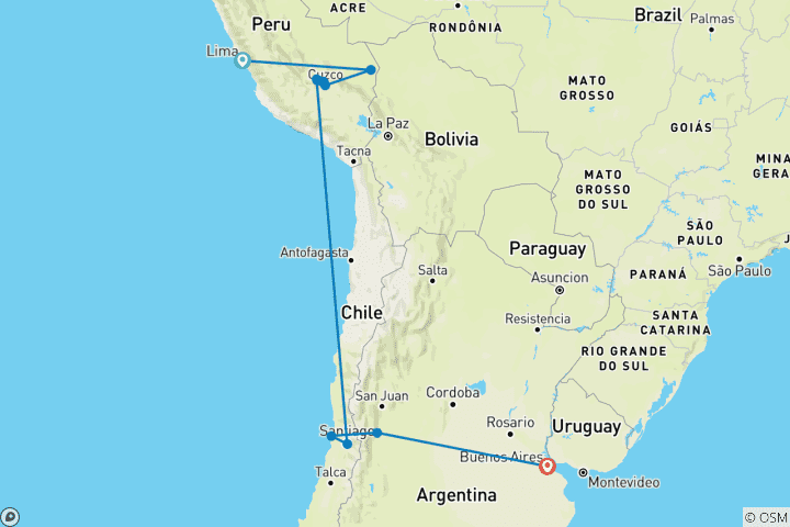 Map of Premium Peru, Chile & Argentina (24 destinations)