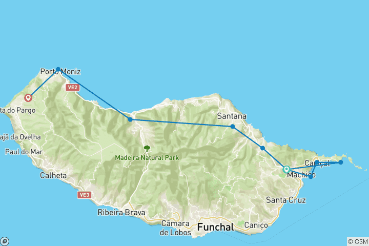 Carte du circuit La côte nord sauvage de Madère (8 jours)