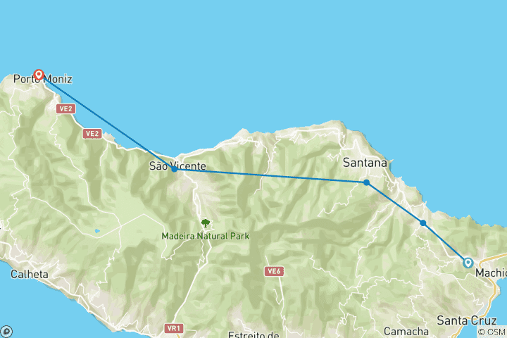 Carte du circuit La côte nord sauvage de Madère (8 jours)