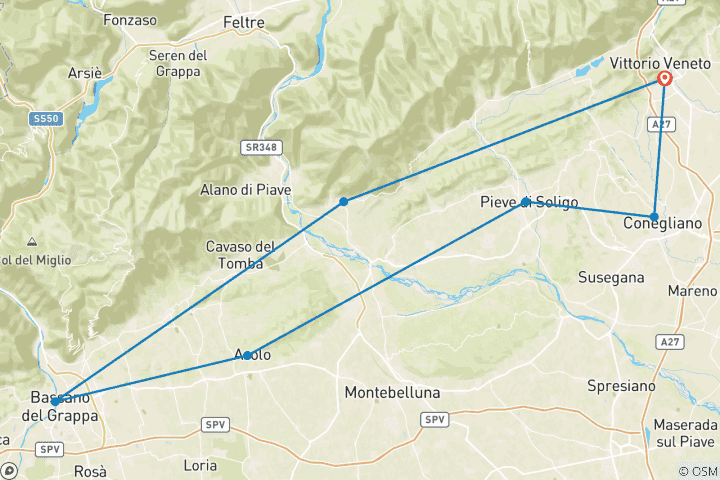 Carte du circuit Circuit Prosecco court (6 jours)