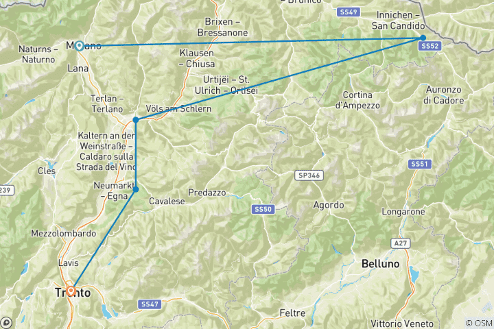 Map of The European Long-Distance Hiking Trail 8 Days