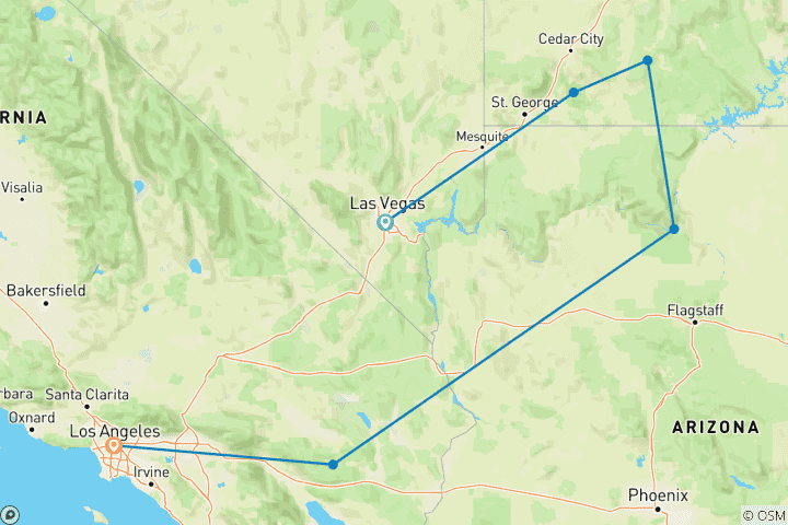 Map of One Week from Vegas to LA