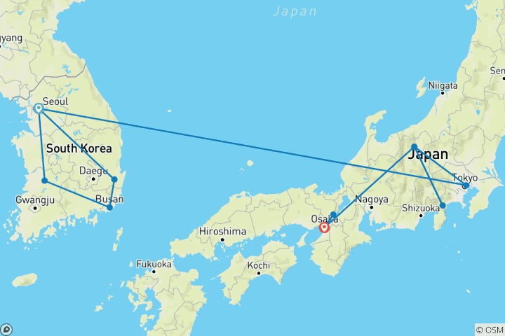 Carte du circuit Epic Corée du Sud & Japon - 26 jours