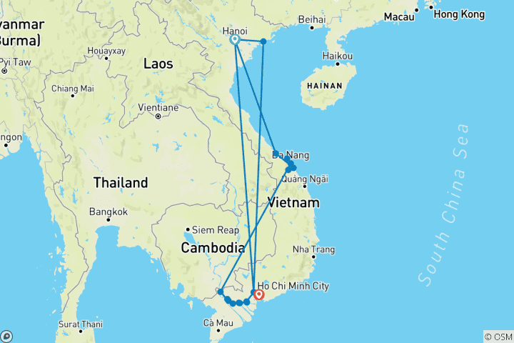Carte du circuit Grand tour du Vietnam et du Cambodge 2025|2025-2026