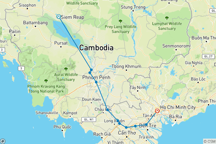 Map of Enchanting Mekong and Siem Reap 2026 - 11 Days