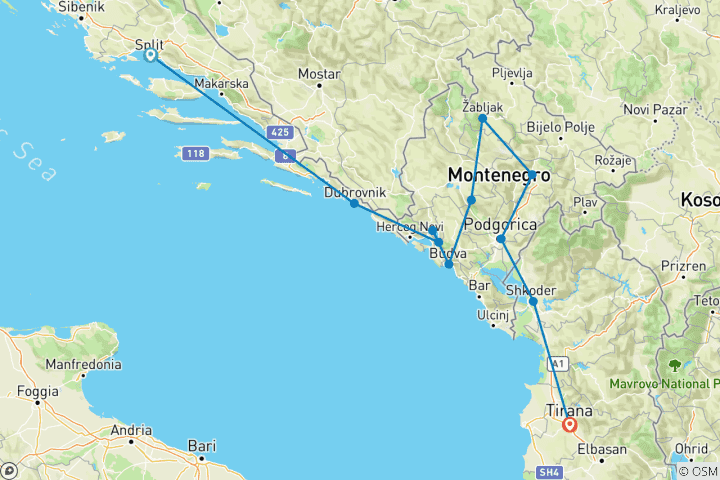 Map of Sail Croatia and Explore Montenegro