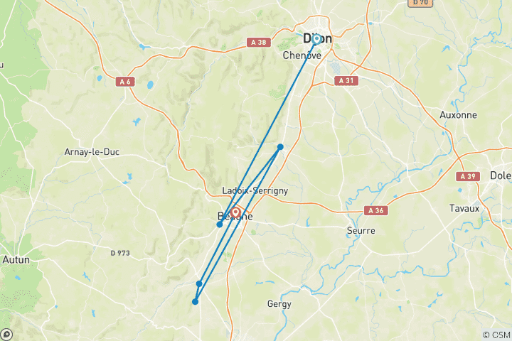 Map of Active Burgundy: Dijon to Beaune