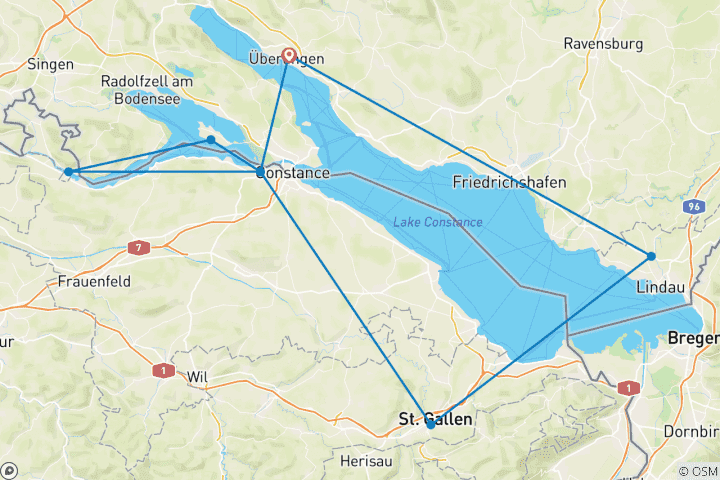 Karte von Bodensee Radrunde 3 Länder-Tour