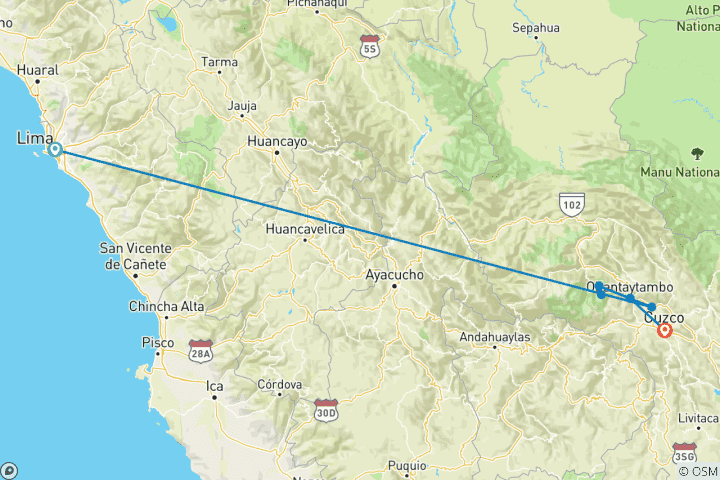 Carte du circuit Rencontre avec les Incas (from Lima to Cusco)