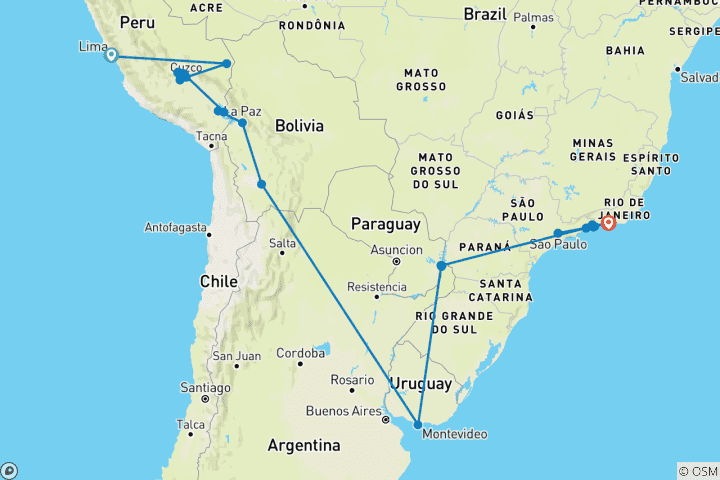 Carte du circuit Épopée en Amérique du Sud (from Lima to Rio de Janeiro)